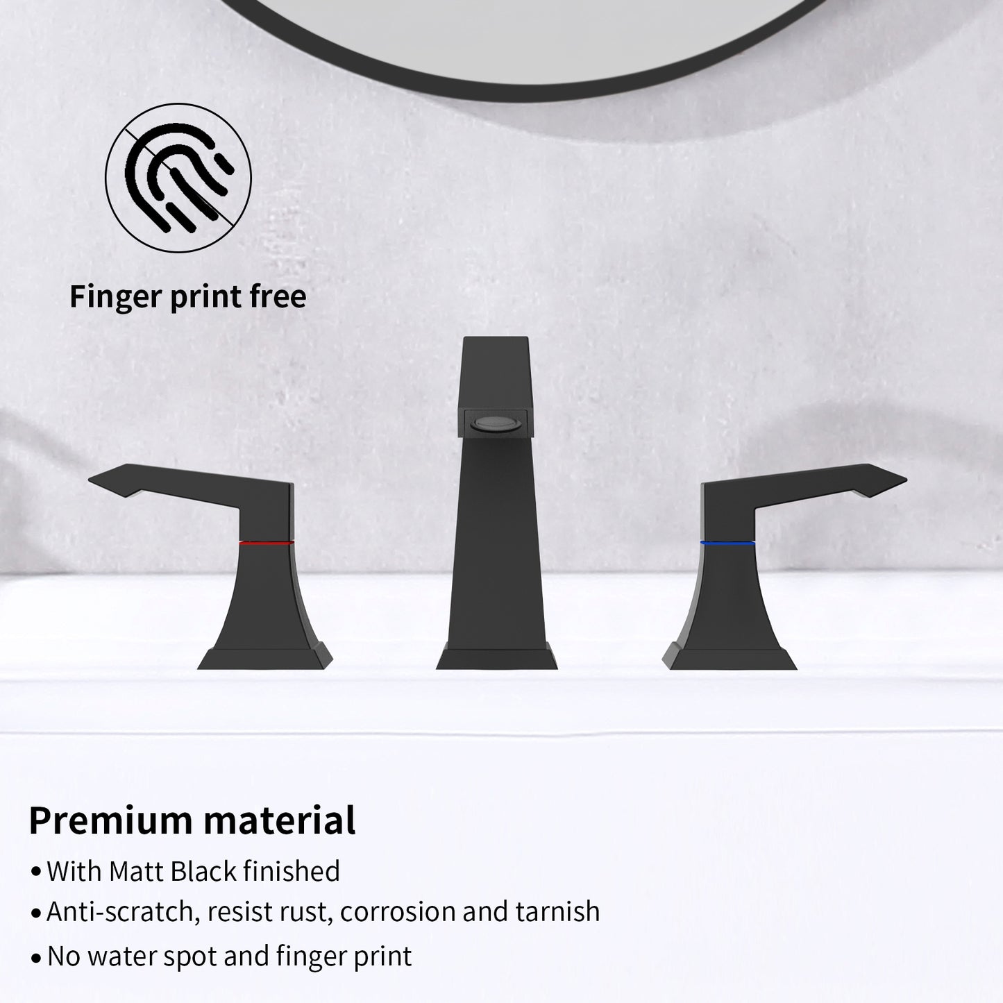 GELE 2 Handles Heavy Duty Widespread Bathroom Faucet Matt Black Bathroom Sink Faucet 3 Hole with Metal Pop up Drain Assembly and Supply Hoses