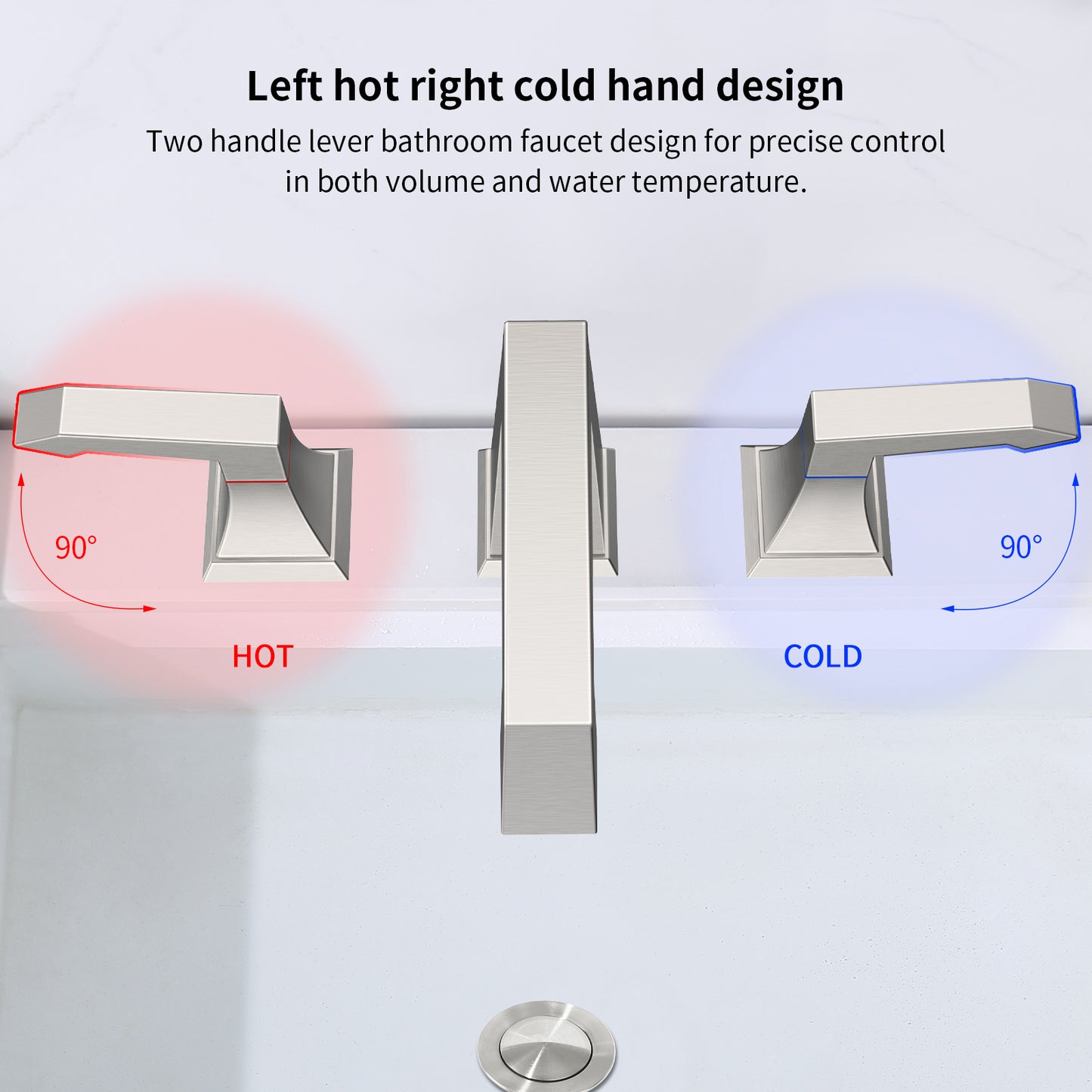 GELE 2 Handles Heavy Duty Widespread Bathroom Faucet Brushed Nickel Bathroom Sink Faucet 3 Hole with Metal Pop up Drain Assembly and Supply Hoses