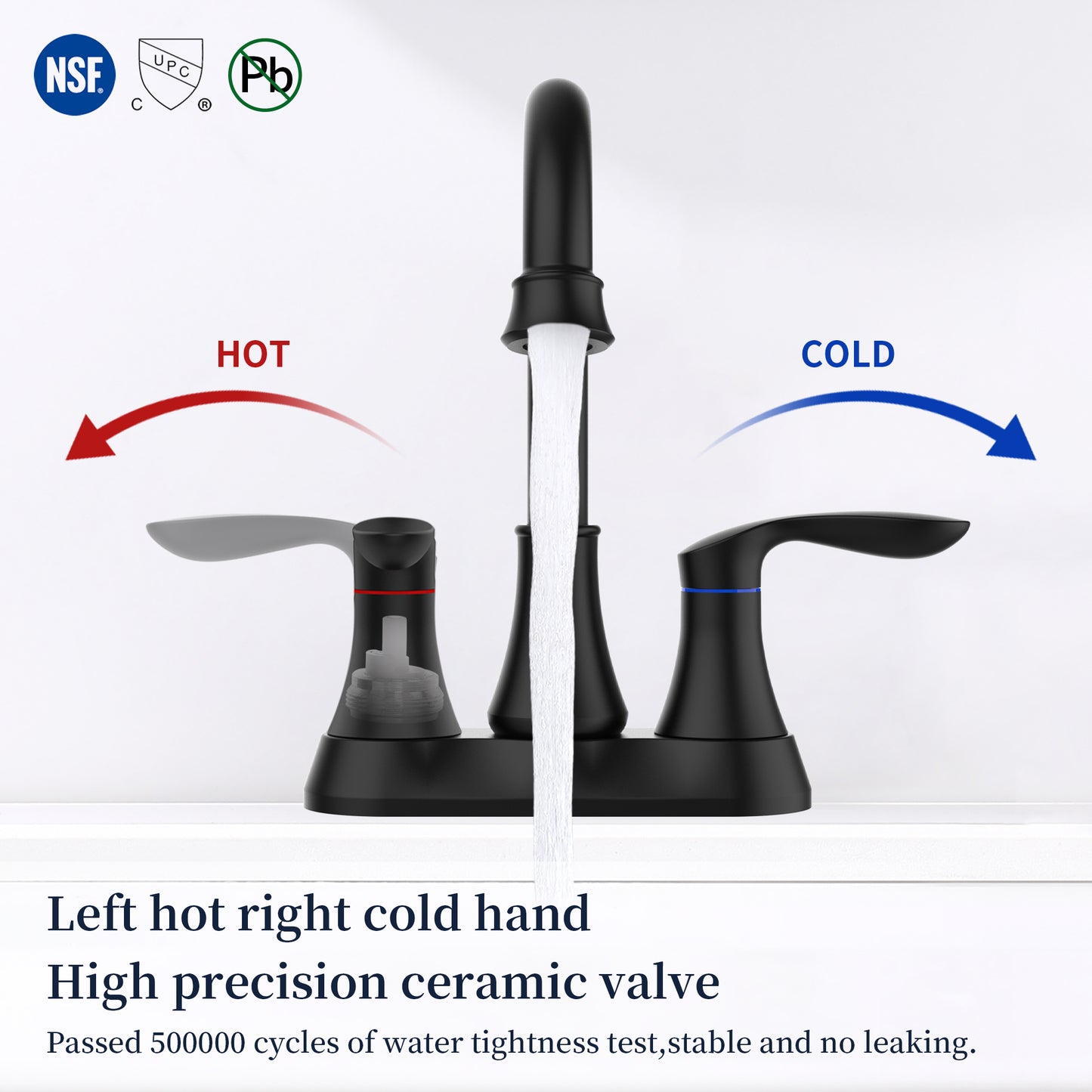 GELE Bathroom Faucet Matt Black with Pop-up Drain & Supply Hoses 2-Handle 360 Degree High Arc Swivel Spout Centerset 4 Inch Vanity Sink Faucet 4011B-MB