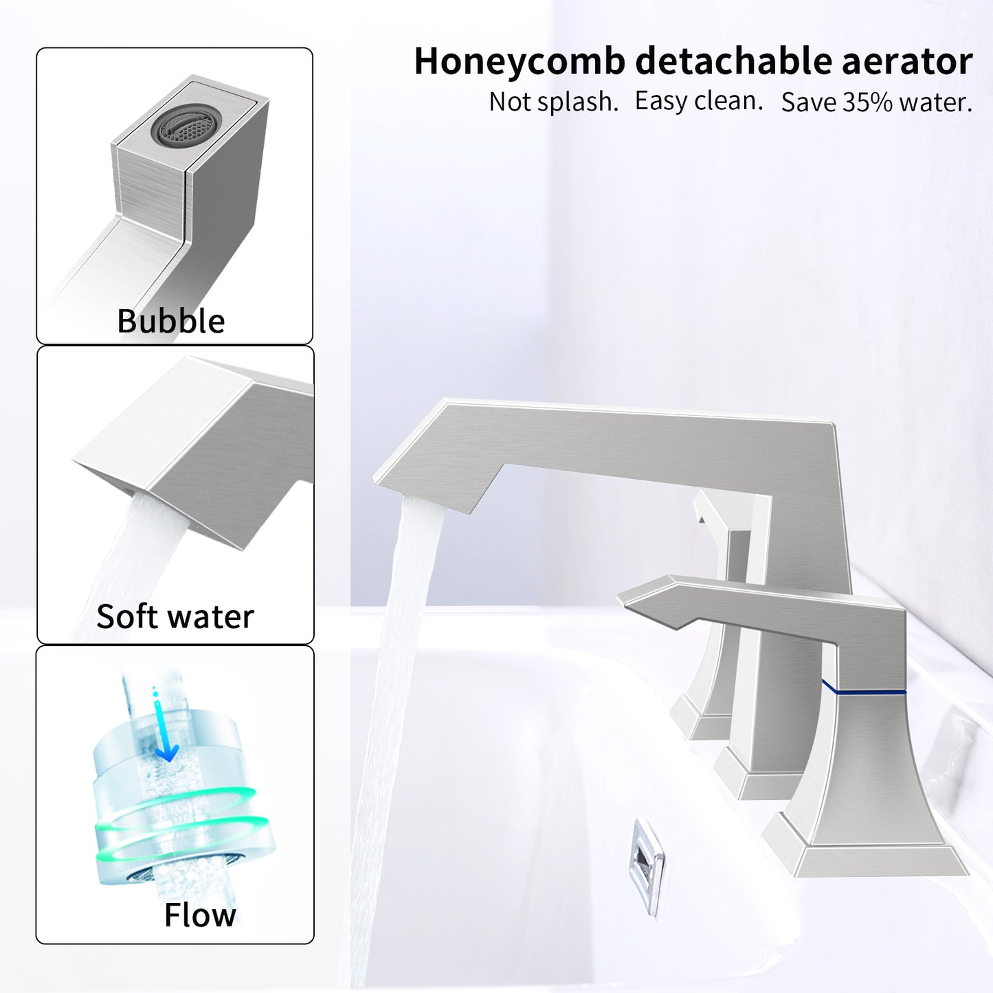 GELE 2 Handles Heavy Duty Widespread Bathroom Faucet Brushed Nickel Bathroom Sink Faucet 3 Hole with Metal Pop up Drain Assembly and Supply Hoses