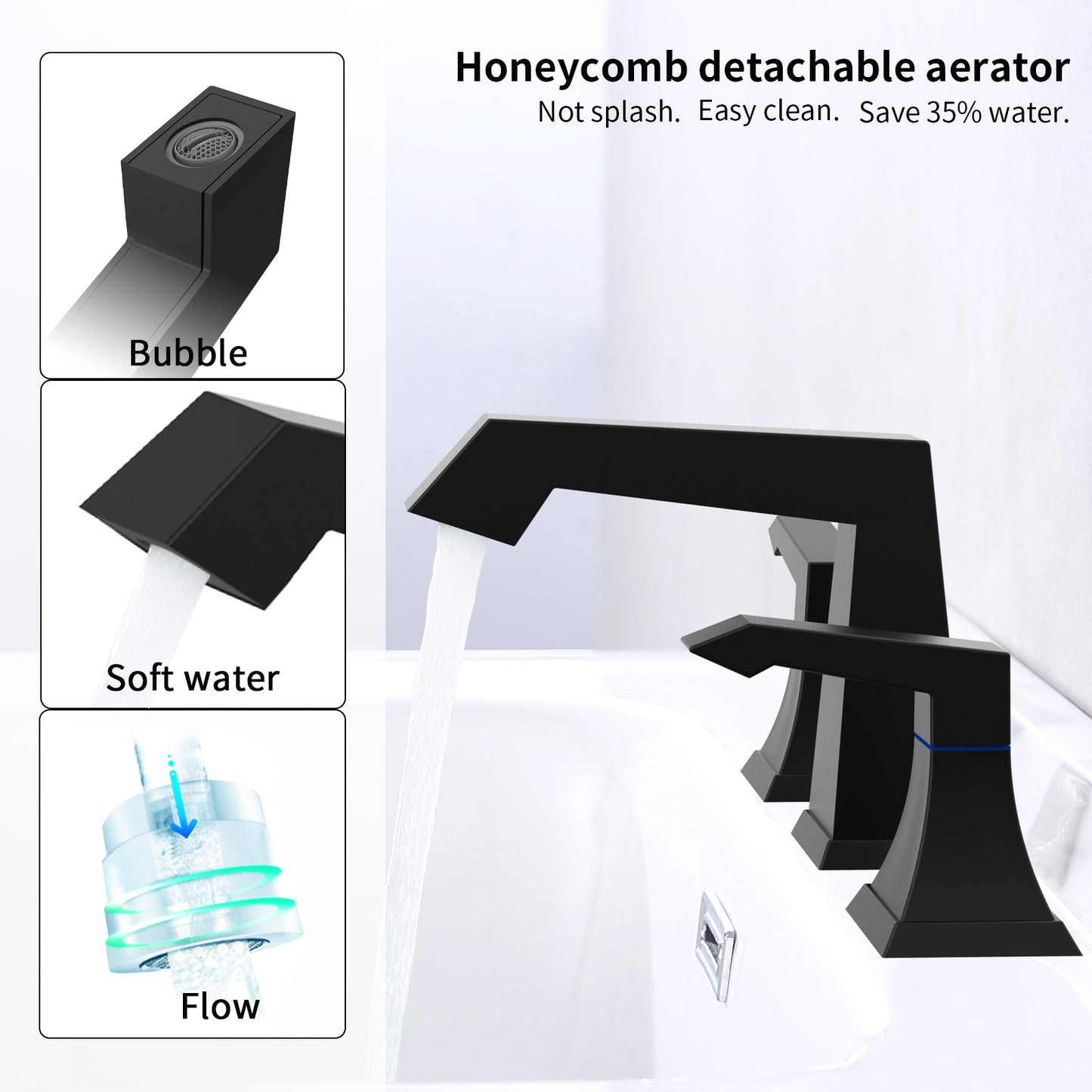 GELE 2 Handles Heavy Duty Widespread Bathroom Faucet Matt Black Bathroom Sink Faucet 3 Hole with Metal Pop up Drain Assembly and Supply Hoses