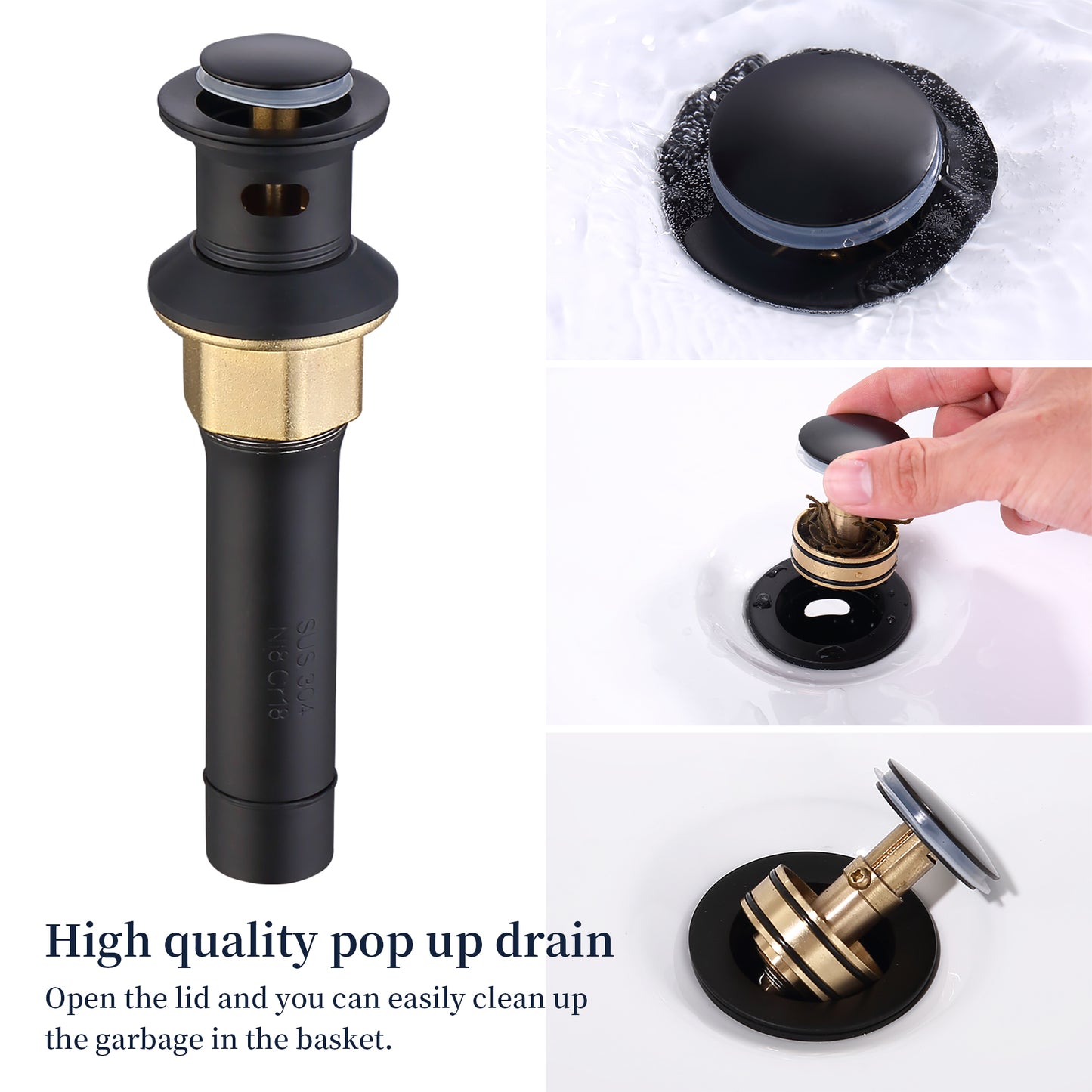 GELE Bathroom Faucet Matt Black with Pop-up Drain & Supply Hoses 2-Handle 360 Degree High Arc Swivel Spout Centerset 4 Inch Vanity Sink Faucet 4011B-MB