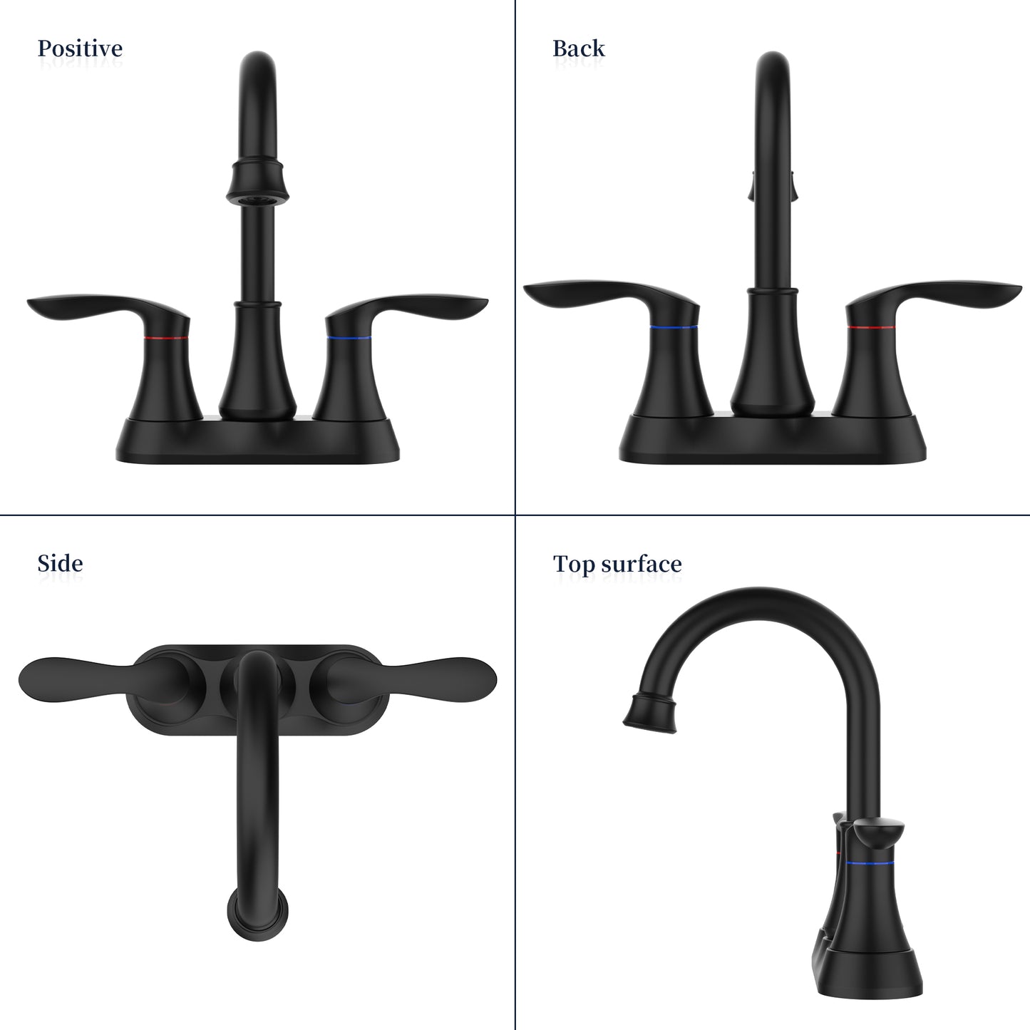GELE Bathroom Faucet Matt Black with Pop-up Drain & Supply Hoses 2-Handle 360 Degree High Arc Swivel Spout Centerset 4 Inch Vanity Sink Faucet 4011B-MB