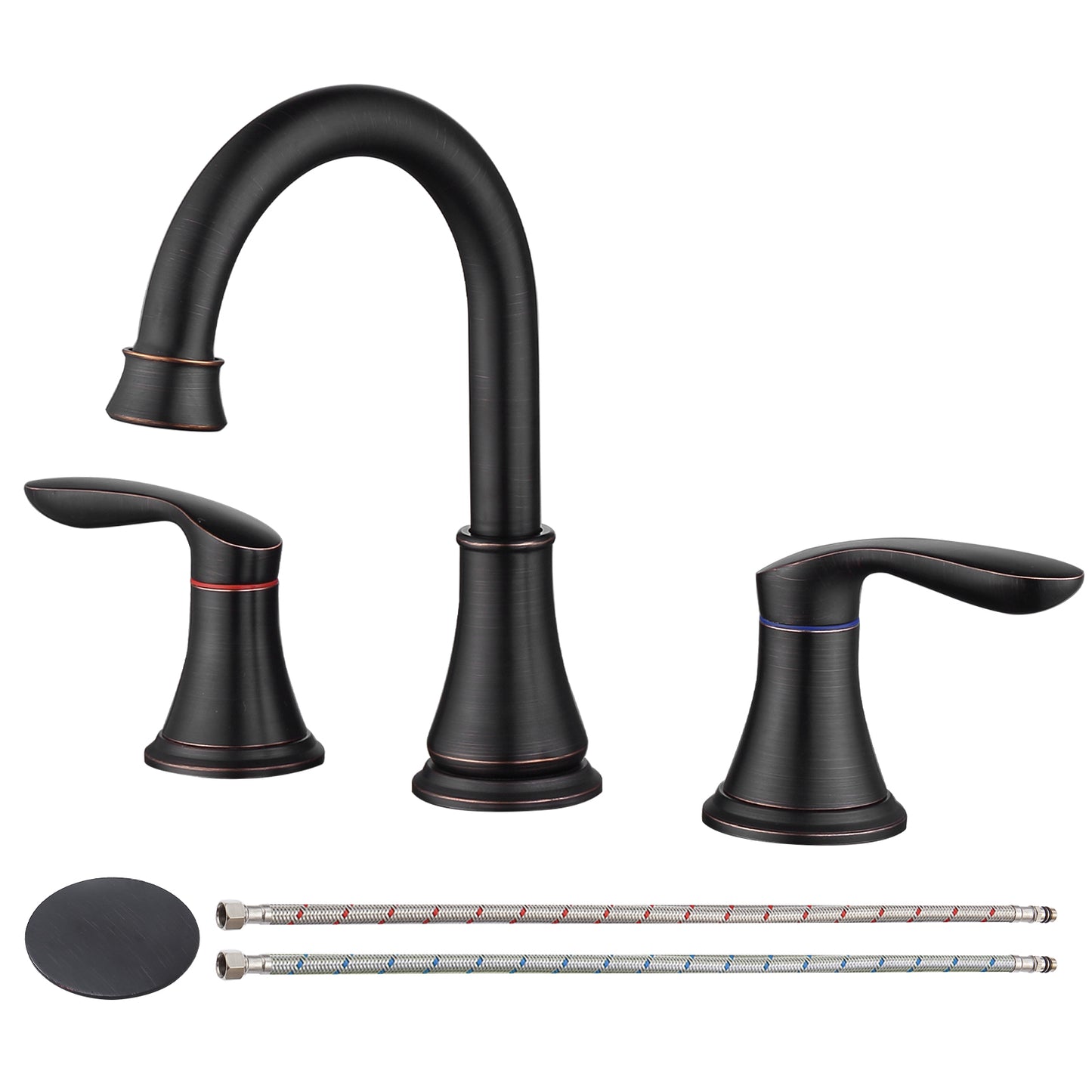 GELE 2-Handle 8 inch Widespread Bathroom Sink Faucet ‎Oil-Rubbed Bronze Lavatory Faucet 3 Hole 360° Swivel Spout Vanity Sink Basin Faucets with Pop Up Drain Assembly and cUPC Water Supply Hoses 3008B-ORB