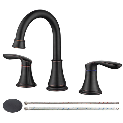 GELE 2-Handle 8 inch Widespread Bathroom Sink Faucet ‎Oil-Rubbed Bronze Lavatory Faucet 3 Hole 360° Swivel Spout Vanity Sink Basin Faucets with Pop Up Drain Assembly and cUPC Water Supply Hoses 3008B-ORB