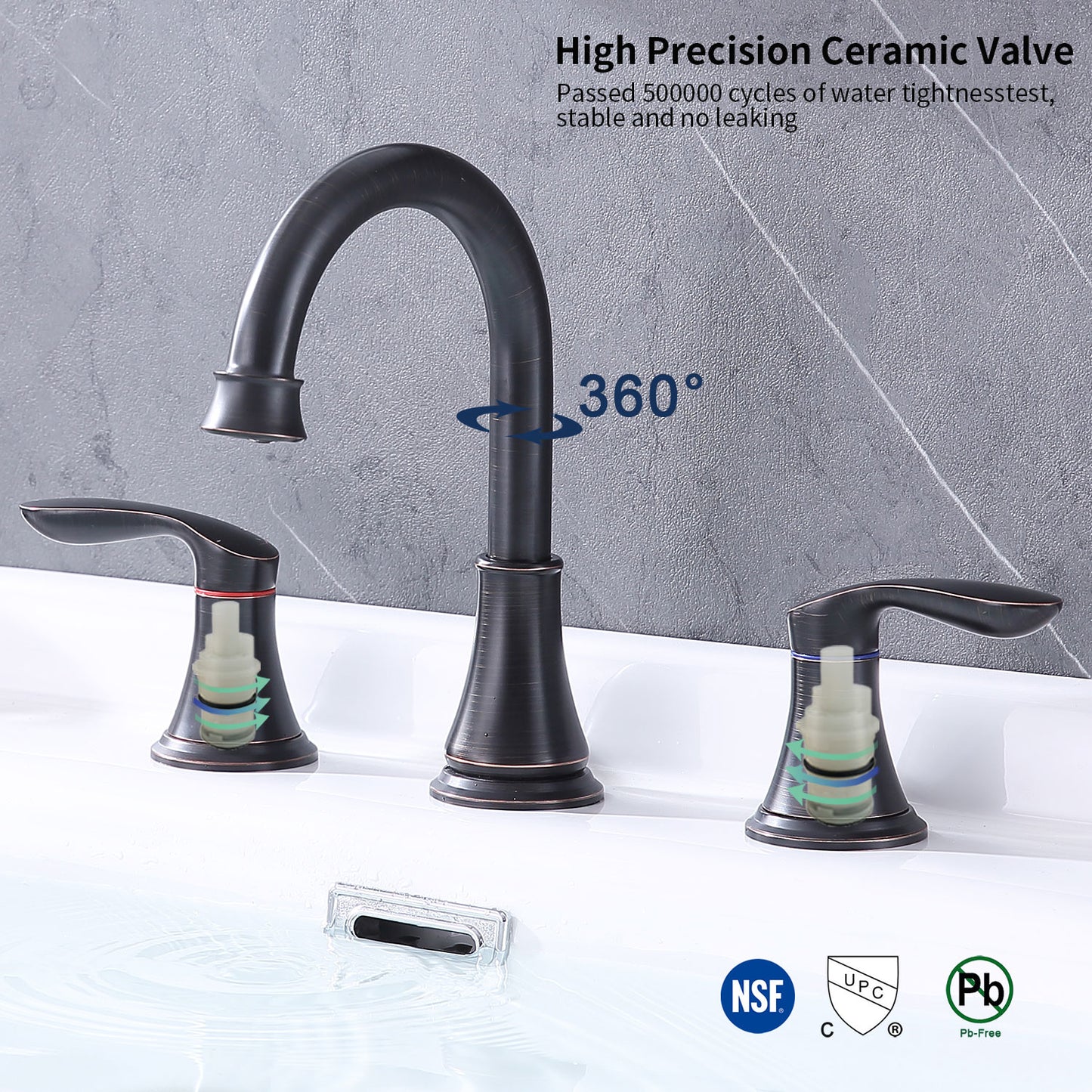 GELE 2-Handle 8 inch Widespread Bathroom Sink Faucet ‎Oil-Rubbed Bronze Lavatory Faucet 3 Hole 360° Swivel Spout Vanity Sink Basin Faucets with Pop Up Drain Assembly and cUPC Water Supply Hoses 3008B-ORB