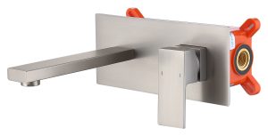 Wall Mount Faucet for Bathroom Sink or Bathtub, Single Handle2 Holes Brass Rough-in Valve Included, Brushed Nickel