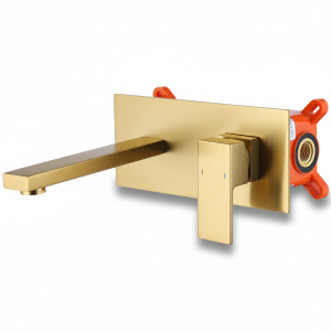 Wall Mount Faucet for Bathroom Sink or Bathtub, Single Handle2 Holes Brass Rough-in Valve Included, Brushed Gold