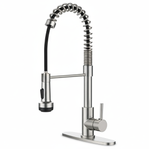 Kitchen Faucet with Pull Down Sprayer and 4 Spraying Modes Single Handle Commercial Spring Kitchen Sink Faucet Brushed Nickel 1 or 3 Hole